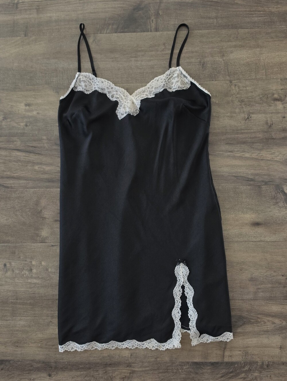 Victoria's Secret Slip Dress Satin Black Lace Trim Medium